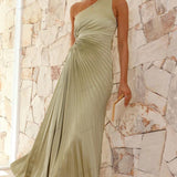 Pleated One-Shoulder Cut-Out Waist Gown