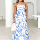 One-Shoulder Strappy Floral Print Dress