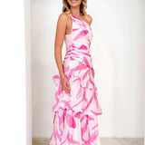 One-Shoulder Strappy Floral Print Dress
