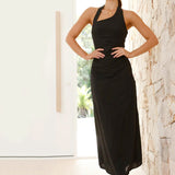 Casual Solid Color Sleeveless Backless Halter Midi Dress