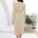 Mountain Vistas Draped Pleated Bell-Sleeve Midi Dress