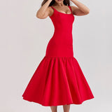 Sexy Low-Waist Bodycon Midi Dress - Scarlet Red