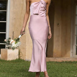 Carrie Satin Drape Twist Detail One Shoulder Midi Dress