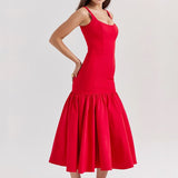 Sexy Low-Waist Bodycon Midi Dress - Scarlet Red