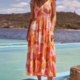 Sea Charm Sleeveless Pleated Stretch Chest Print Cami Dress