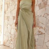 Pleated One-Shoulder Cut-Out Waist Gown
