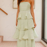 Sexy Chic Strapless Backless Tiered Midi Dress