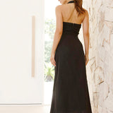 Casual Solid Color Sleeveless Backless Halter Midi Dress