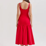 Sexy Low-Waist Bodycon Midi Dress - Scarlet Red