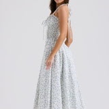 White Halter Backless Dress with Bluebell Floral Print