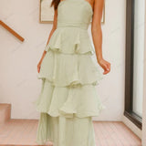 Sexy Chic Strapless Backless Tiered Midi Dress