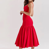 Sexy Low-Waist Bodycon Midi Dress - Scarlet Red