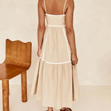 Contrast Color Trim Adjustable Straps Midi Dress