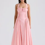 Barbie Pink Backless Halter Midi Dress