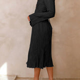 Mountain Vistas Draped Pleated Bell-Sleeve Midi Dress