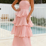 Sexy Chic Strapless Backless Tiered Midi Dress