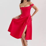 Sexy Low-Waist Bodycon Midi Dress - Scarlet Red