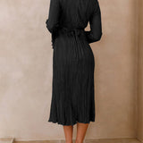 Mountain Vistas Draped Pleated Bell-Sleeve Midi Dress