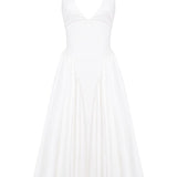 White Cotton Halter Midi Sundress