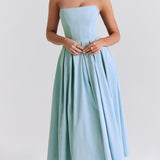 Tuscan Blue Strapless Midi Sundress