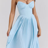 Ocean Blue Pleated Maxi Dress
