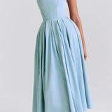 Tuscan Blue Strapless Midi Sundress