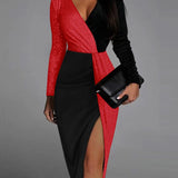 Dazzling Two-Tone Party Midi Dress