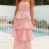 Sexy Chic Strapless Backless Tiered Midi Dress