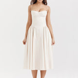 Vintage Low-Waist Midi Dress - Cream Beige