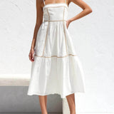 Contrast Color Trim Adjustable Straps Midi Dress