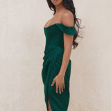 Cap Shoulder Corset Bodycon Midi Dress - Dark Green