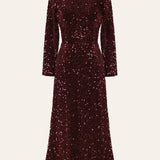 Sequin Decorated Velvet Midi Dress In Red