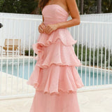 Sexy Chic Strapless Backless Tiered Midi Dress