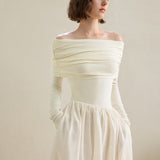 Off-Shoulder Hepburn Style  Midi Dress