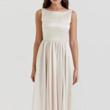 Vintage Low-Waist Midi Dress - Cream Beige