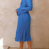 Mountain Vistas Draped Pleated Bell-Sleeve Midi Dress