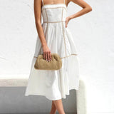 Contrast Color Trim Adjustable Straps Midi Dress