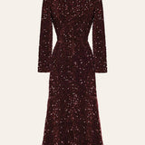 Sequin Decorated Velvet Midi Dress In Red