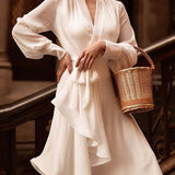 Elegant Ruffled Solid Color Maxi Dress