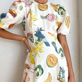 Fashion Graffiti Print Slim Fit Versatile Maxi Dress