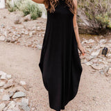 Halter Light Blue Midi Dress with Pocket