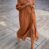 Burnt Orange Button Up Dress