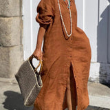 Burnt Orange Button Up Dress