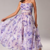 Strapless Sleeveless Printed Swing Midi Dress