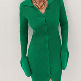 V-Neck Long Bell Sleeve Sweater Maxi Dress