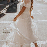 V-Neck Short-Sleeve Lace Maxi Dress