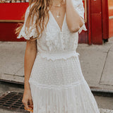 V-Neck Short-Sleeve Lace Maxi Dress