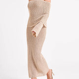 Off Shoulder Boucle Maxi Dress