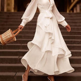 Elegant Ruffled Solid Color Maxi Dress