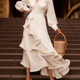Elegant Ruffled Solid Color Maxi Dress